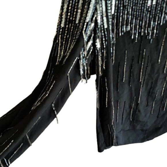 Vintage 80s beaded sequin silk shimmy top M - Picture 6 of 14
